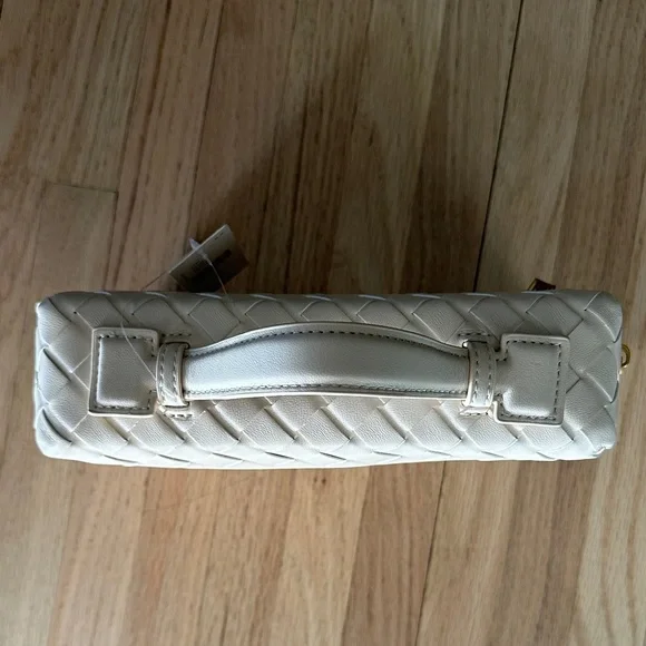 NWT Anthropologie Woven Top Handle Elegant Cream Handbag - Picture 5 of 10